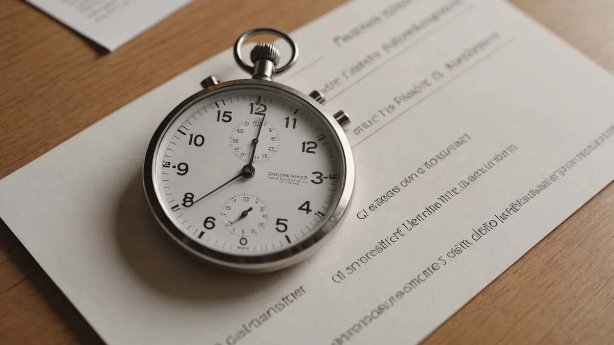 Stopwatch and documents representing review time measurement