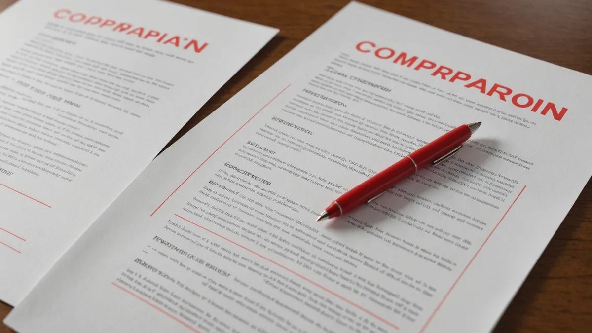 Two contract documents side by side with comparison markings