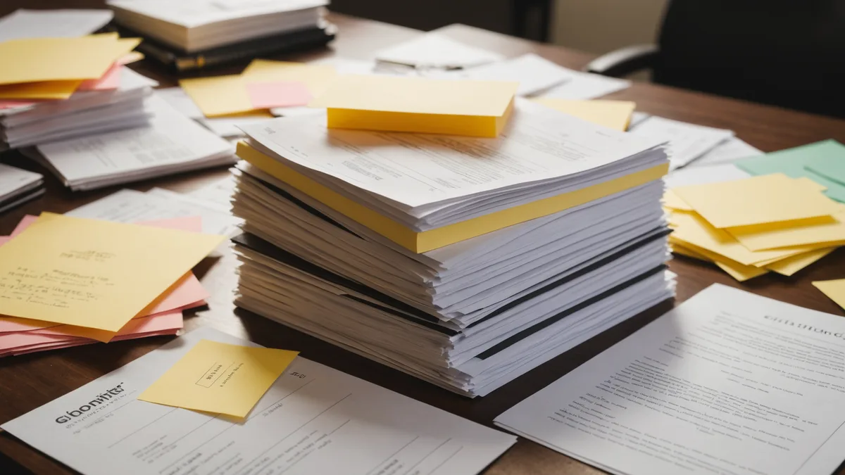 Stack of contract documents representing review bottleneck